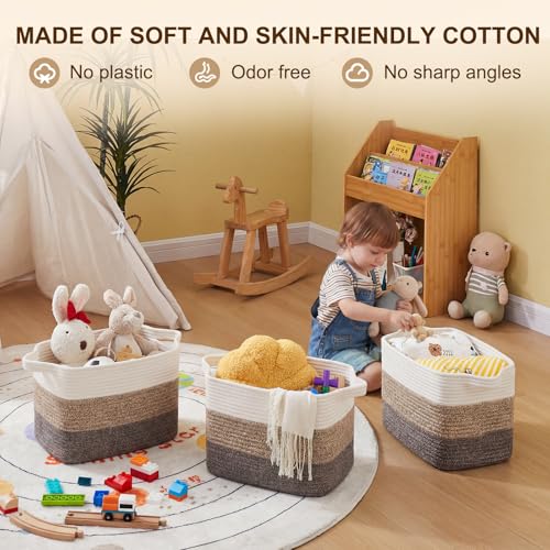 Cotton Rope Storage Baskets for Organizing Dark Brown 3 (Gradient Dark Brown / 3 pcs-13”x9.9”x8.7”)