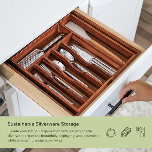 Silverware & Utensil Drawer Organizer (Natural Acacia / From 14.5" to 25" Wide)