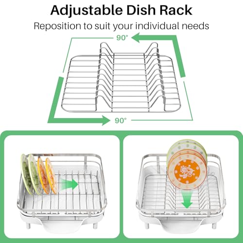 Expandable Dish Drying Rack for Small Kitchen Counter (White)