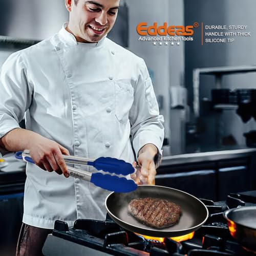 Tongs For Cooking (7+9+12 inch / Blue Silicone 3Pcs)