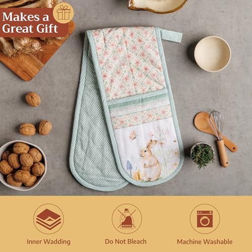 Double Oven Mitts 100% Cotton Double Oven Glove (076 - Easter Dew / 7" x 35" (Double Oven Mitt))