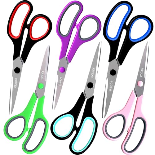 Scissors 6 Pack 8" All Purpose Stainless Steel Scissor for Everyday use (Multicolor / 6 Pack)