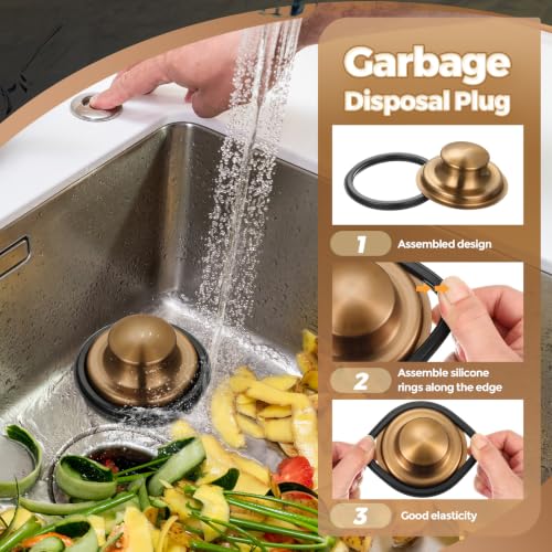 3 Pcs Sink Plug Stopper Disposal Drain Strainer (Champagne Bronze)