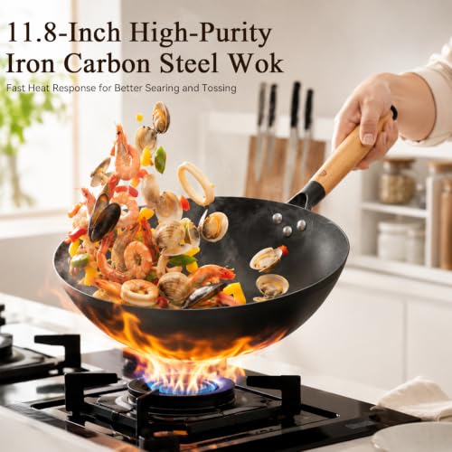 11.8" High Purity Iron Wok Pan (11.8 Inch Flat Bottom)