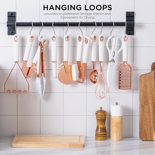 Kitchen Gadget Set Copper Plated Stainless Steel Utensils with Soft Touch Handles (10 Pieces / Copper White)