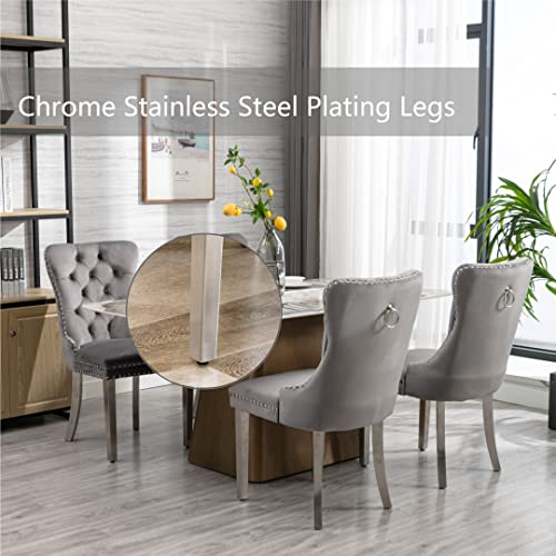 Grey Velvet Dining Chairs Set of 6 (Natural Gray)