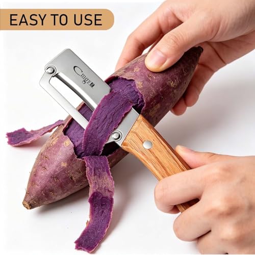 Left Handed Vegetable Peeler Wooden Stainless Blade for Fruit Potato (Standard / Walnut/Silver)