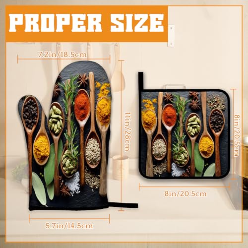 Cooking Herbs Spices Oven Mitts and Pot Holders Set (4 Count)