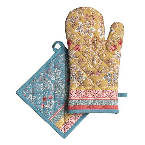 100% Cotton Oven Mitt & Pot Holder Set (001 - Marquise / 7.5" x 13" & 8" x 8" (Oven Mitt & Pot Holder))