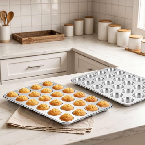 18 10 Stainless Steel Mini Muffin Cupcake Pan 24 Cups Nonstick (24 Cup)