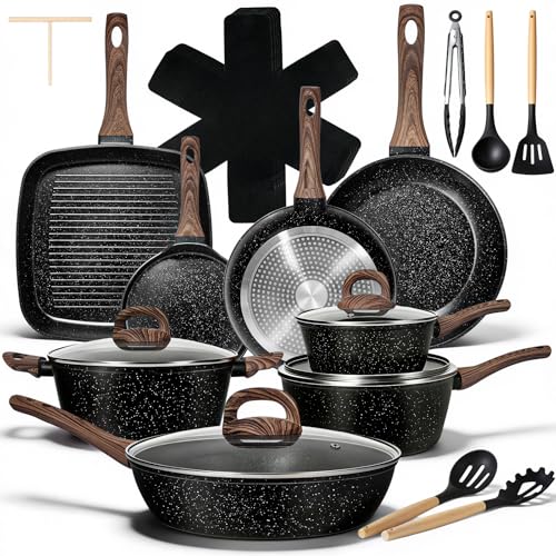 25 Pcs Pots and Pans Set (25 Pieces(Black))