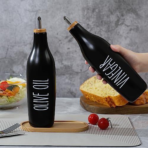 Ceramic Olive Oil Dispenser for Kitchen (Black-Vinegar)