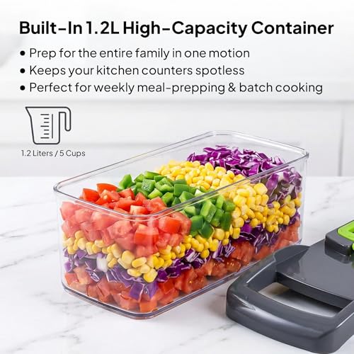 16-in-1 Vegetable Chopper, Mandoline Slicer & Onion Dicer with 1.2L Container, Food Chopper with Stainless Steel Blades, Vegetable Cutter, Cheese Grater, Potato Slicer, Kitchen Gadget