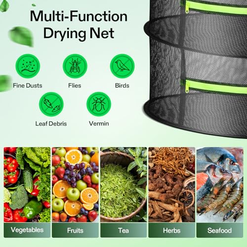 2 Layer Mesh Drying Rack Hanging Design with Green Zippers for Dehydrating