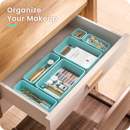 Military Grade】 Drawer Organizer for Vanity Bathroom Makeup Desk (Blue)