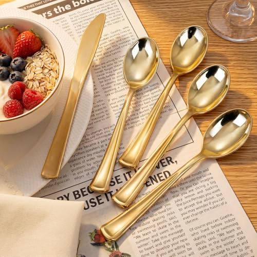 200 Pack Gold Plastic Spoons (Spoon Gold)