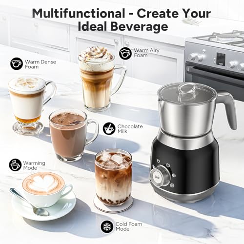 6-in-1 Electric Milk Frother and Steamer with Detachable Cups, Automatic Cold and Warm Foam Maker for Lattes/Cappuccinos/Hot Chocolate, Dishwasher Safe Black (black-4)