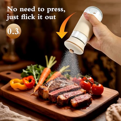 2-in-1 Salt Shaker, Glass Salt and Pepper Shakers Set for Kitchen, Salt and Pepper Containers with 1g Measuring Spoon, Farmhouse Cute Salt Pepper Shakers for Home Easy Filling, 1PCS (White-1pcs)