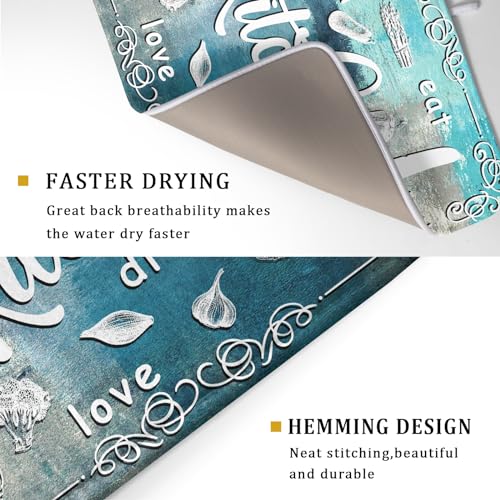 Blue Grey Dish Drying Mat 18x24 Inch Cooking Delicious Absorbent Drying Pad Heat Resistant Dish Drainer Mats for Kitchen Countertop (Blue Kitchen Cooking / 18" x 24")