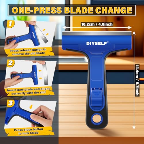 Razor Blade Scraper with 10 Extra 4" Blades (10PCS Metal Blades / Blue)