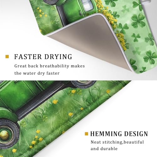 Holiday Dish Drying Mat for Kitchen Counter（Green Lucky Truck） (Green Lucky Truck / 24" x 18")