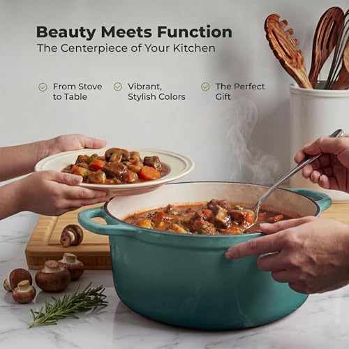 6.4QT Enameled Cast Iron Dutch Oven Pot with Lid (Aventurine / 6.4 Quart)