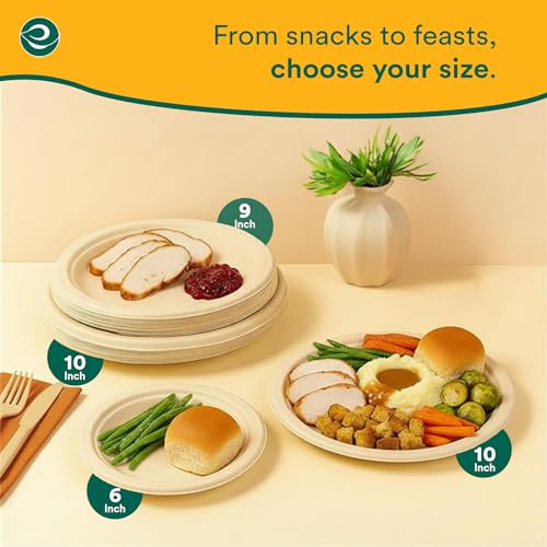 9 Inch Disposable Bagasse Paper Plates (9" [Natural])