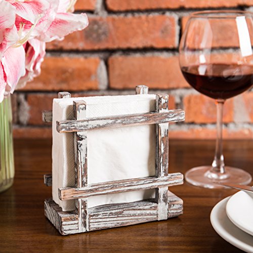 Farmhouse Rustic Torched Wood Napkin Holder for Table with Cross