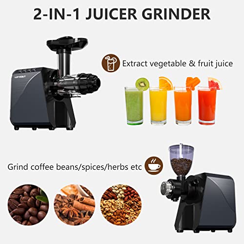 2-In-1 Masticating Fruit Vegetable Juicer Machine & Electric Coffee Grinder (Black)