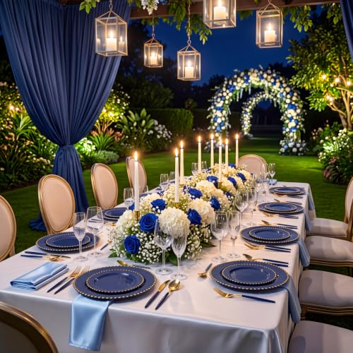 100PCS Navy Blue Plastic Plates with Gold Trim for Party Banquets (Navy Blue and Gold Plastic Plates / 100PCS)