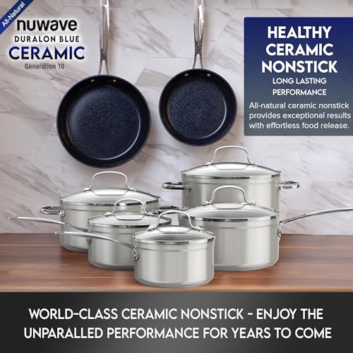 Healthy Duralon Blue Ceramic Nonstick Cookware Set (Metallic Tinsel Silver / 12pc Cookware Set / Cookware Set)