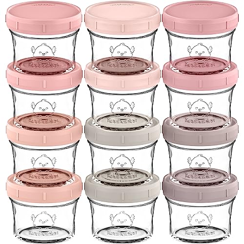 12pk 4oz Glass Baby Food Containers with Lids (12-pk 4 Ounce / Roseate)