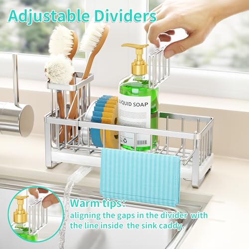 Sponge Holder for Kitchen Sink (Silver-Large / with Dishcloth Holder)
