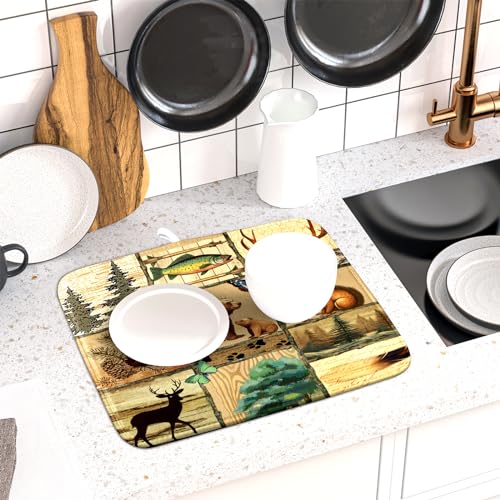 Rustic Cabin Dish Drying Mat (DMS918BearS / 18" x 16")