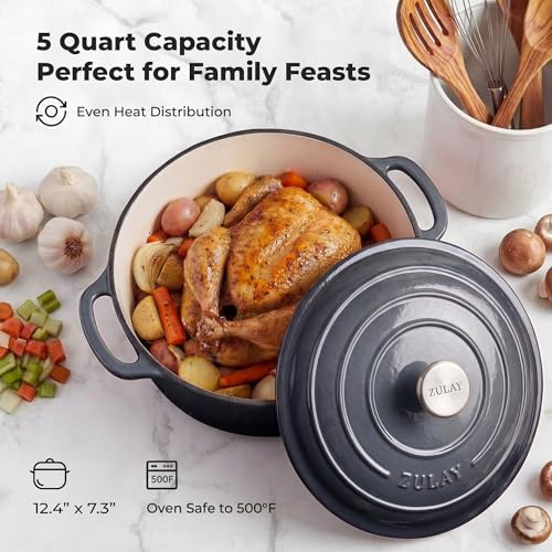 5 Quart Enameled Cast Iron Dutch Oven Pot with Lid (Gray / 5 Quart)