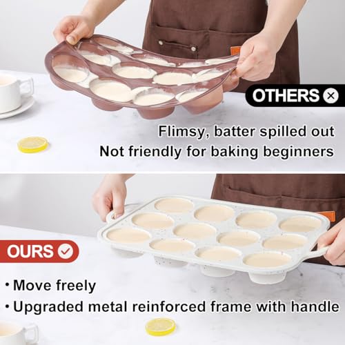 12 Cups & 24 Cups Silicone Muffin Pan with Metal Frame (White Confetti / Regular & Mini)
