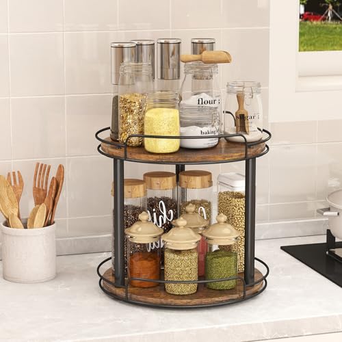 9'' Wood Lazy Susan Turntable Organizer for Cabinet (9 inches 2 Tier)