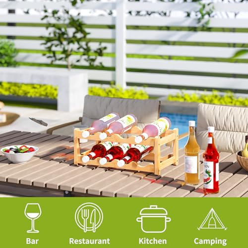 Bamboo Wine Rack Wine Storage Cabinet Shelf 8 Bottle Wine Racks Countertop Sturdy for Kitchen Dining Room Pantry (Natural / 2 Tier)