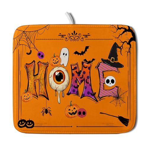 Holiday Decoration Dish Drying Mats for Kitchen Counter Funny Home Style Coffee Mat (Funny Home Orange / 18" x 16")