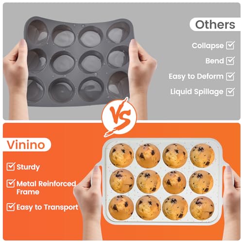 2Pack Silicone Muffin Pan for Baking with Metal Reinforced Frame (Standard)