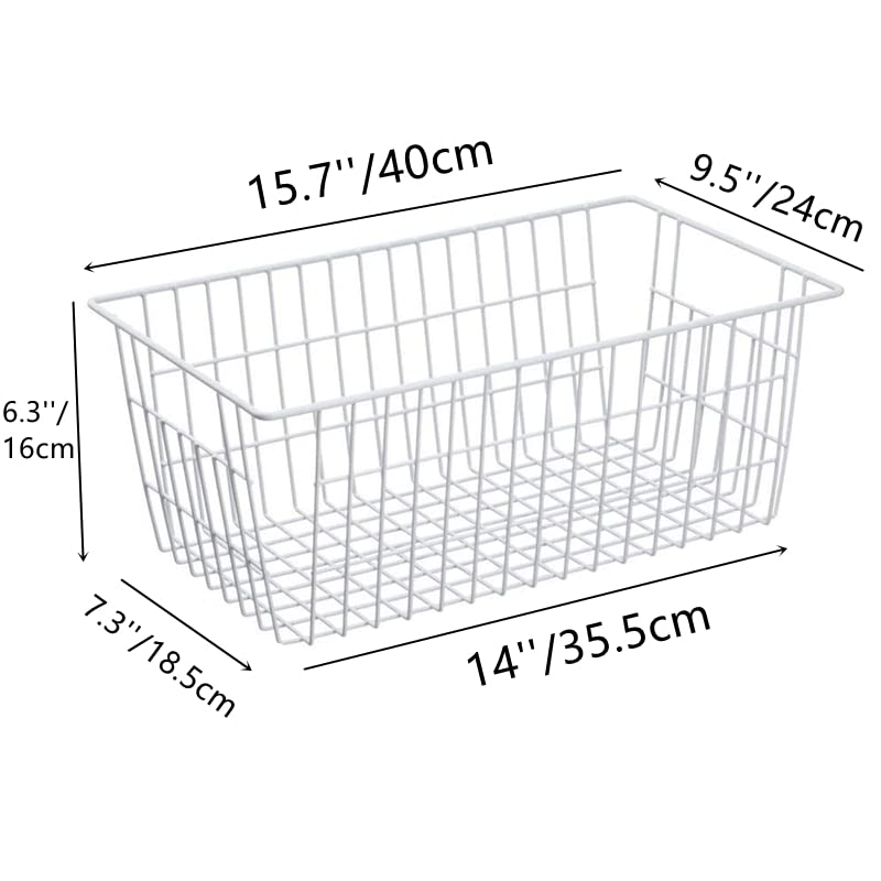 Farmhouse Freezer Baskets Organizer Storage Bins Large Organizer Baskets for Storage (White-6pack / 15.7"L x 9.5"W x 6.3"H)