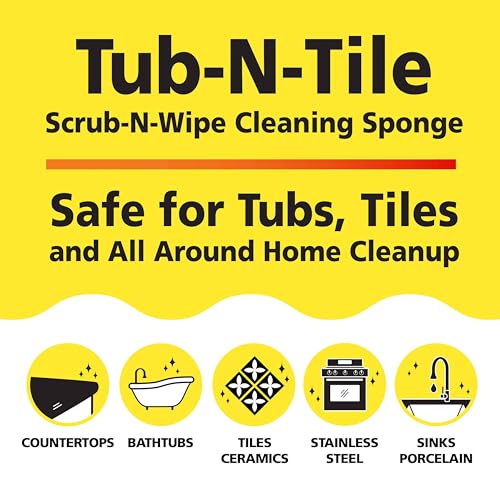 Tub-N-Tile by Tuff-Scrub, Large, 6-Pack, Microfiber, Scrub-N-Wipe Pad, Multi-Surface, Non-Scratch, Dual-Sided, Scrubber for Tubs, Tiles, Sinks – Machine Washable, Durable Kitchen Sponge (6 Count)
