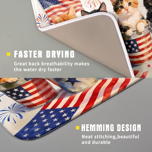 Happy 4th of July Patriotic Dish Drying Mat 16 x 18 In Independence Day Vintage Kitchen Drying Mat (Patriotic Cat White / 18" x 16")