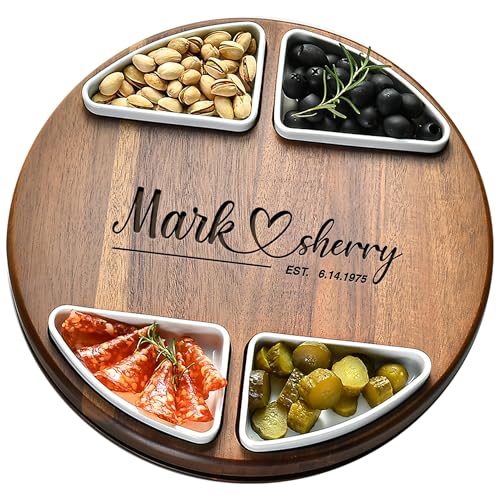 Upgraded Lazy Susan Cheese Cutting Board Set (Round 13" with Engraving)
