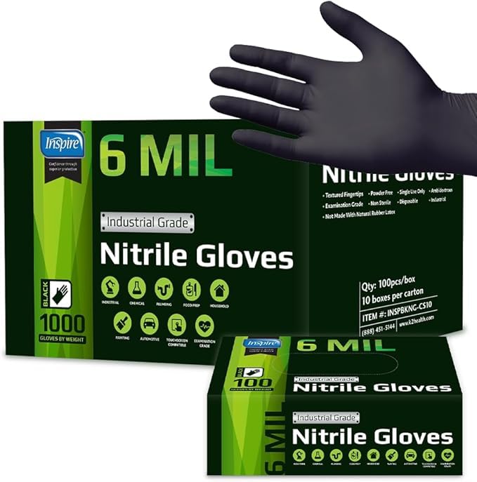 Black Nitrile Gloves HEAVY DUTY 6 Mil Nitrile Chemical Resistant Medical Cooking Cleaning Disposable Black Gloves Case (XXL / Black 6mil Case of 1000)