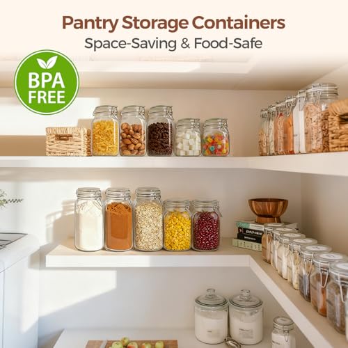 Square Glass Jars with Airtight Lids 51 oz 3 Pack Wide Mouth (51 fl oz x 3)