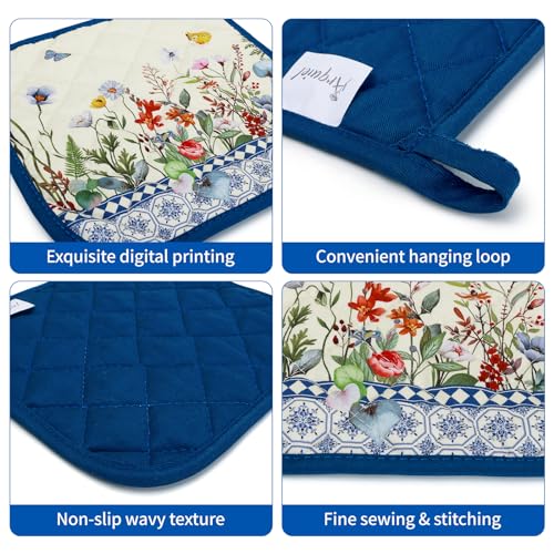 Country Wildflower Oven Mitts and Pot Holders Set (Retro Wildflowers / Oven Mitt x1 & Pot Holder x1)