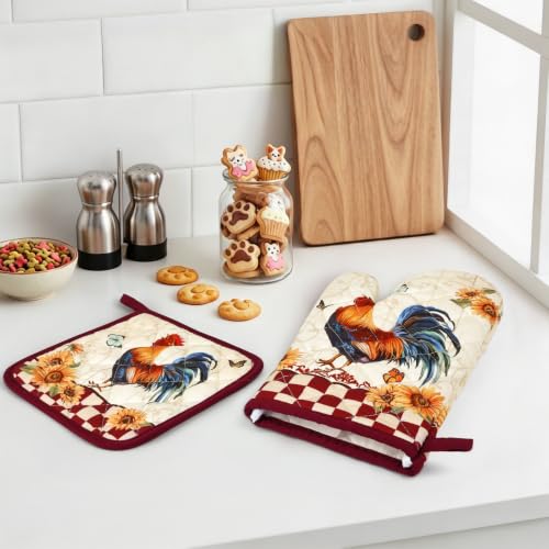 Rooster Oven Mitts and Pot Holders Set (Rooster / Oven Mitt x1 & Pot Holder x1)