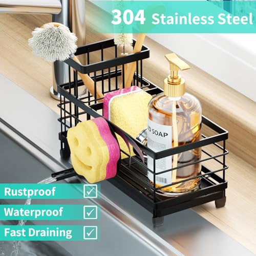 Sponge Holder for Kitchen Sink (Black / with Smiley Face Sponge Holder（single）)
