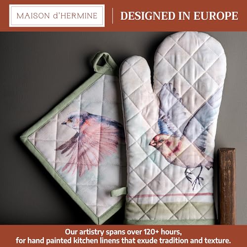 100% Cotton Oven Mitt & Pot Holder Set (070 - Flying Birds / 7.5" x 13" & 8" x 8" (Oven Mitt & Pot Holder))